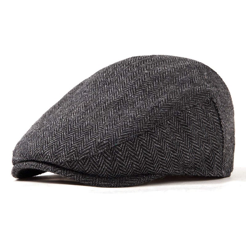 LADYBRO Newsboy Cap for Men - Black Herringbone Tweed Wool Blend Cabbie Newsboy Ivy Hat - Image 4